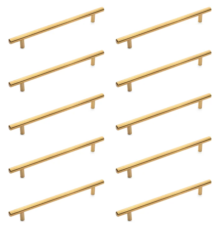 Brushed Brass Euro Style 7-1/2" (192mm) Cabinet Bar Pulls [10 PACK] - Image 1