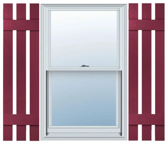 Builders Choice Vinyl 3-Board Shutters Pair, Shutter Spikes, Berry Red, 12"x31" - Image 1