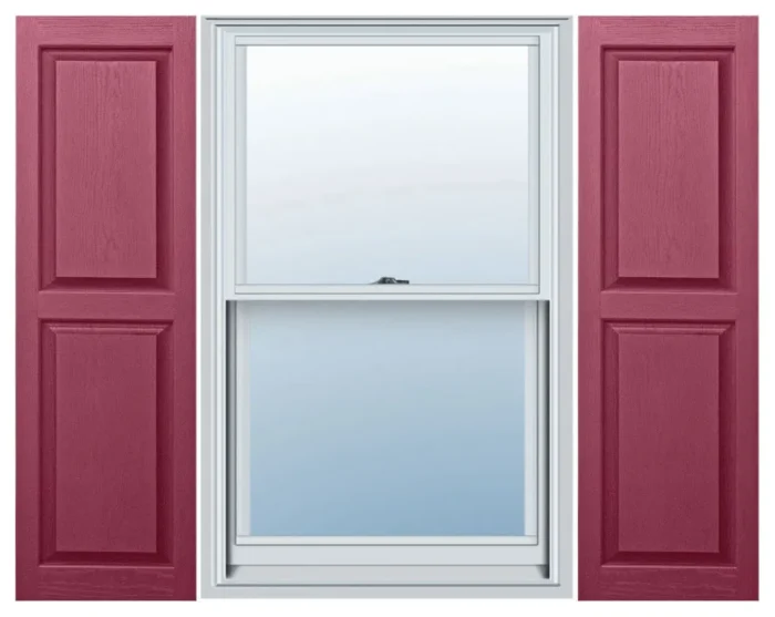 Builders Choice Vinyl Raised Panel Shutters, 2-Piece Set, Berry Red, 12"x28" - Image 1