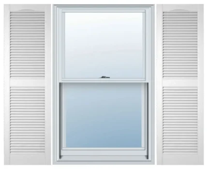 Builders Edge, Cathedral Top Center Mullion, Open Louver Shutters, Bright White