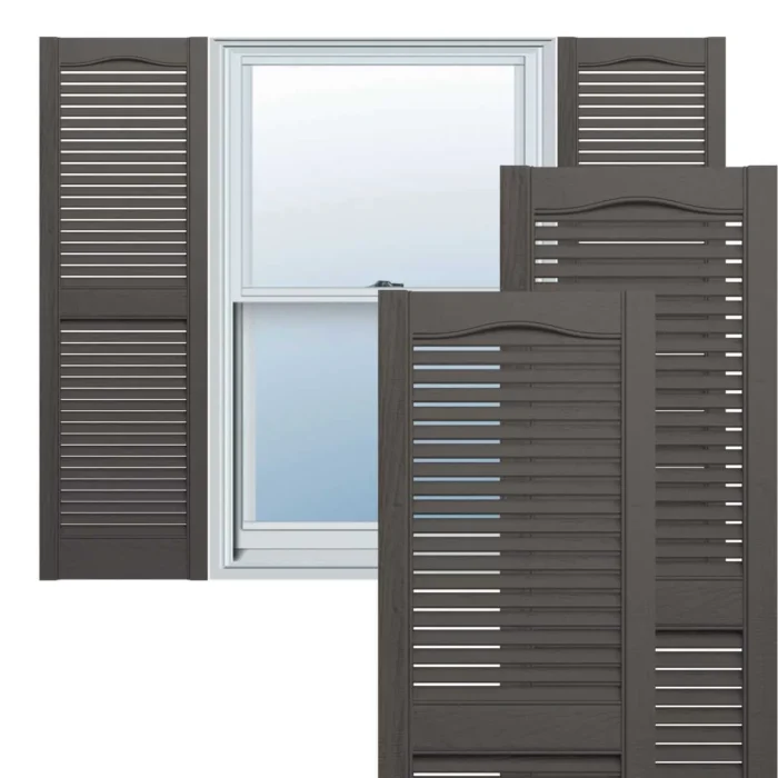 Builders Edge, Cathedral Top Center Mullion, Open Louver Shutters, Musket Brown - Image 1