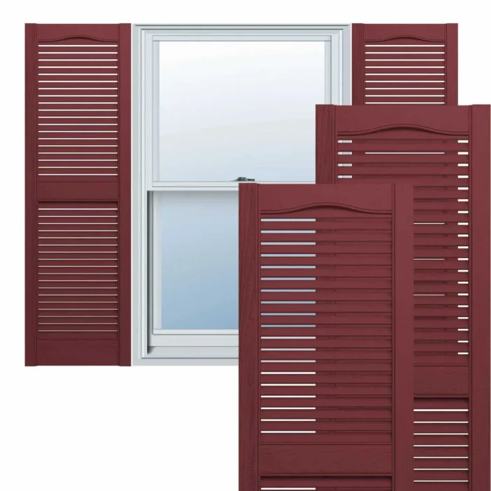 Builders Edge, Cathedral Top Center Mullion, Open Louver Shutters, Wineberry - Image 1
