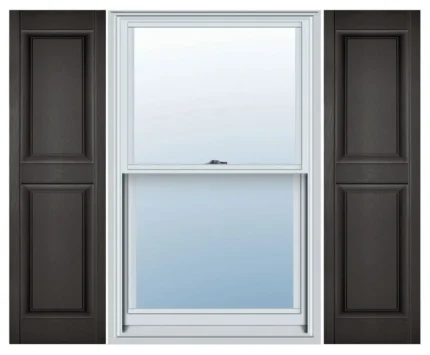 Builders Edge, Standard Two Equal Panels, Raised Panel Shutters, Tuxedo Gray