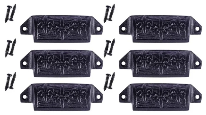 Cabinet or Drawer Bin Pull Black Iron Cup 4" W x 1 1/2" H | - Image 1