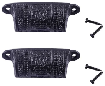 Cabinet or Drawer Bin Pull Black Iron Cup 4" W x 1 1/2" H Pack of 2