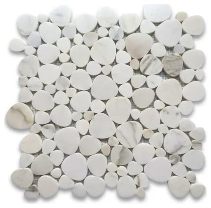 Calacatta Gold Calcutta Marble Heart Bubble Pebble Shower Tile Polish, 1 sheet