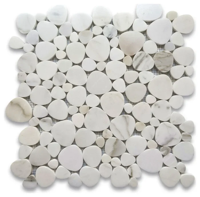 Calacatta Gold Calcutta Marble Heart Bubble Pebble Shower Tile Polish, 1 sheet - Image 1