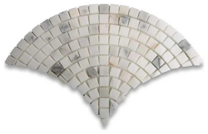 Calacatta Gold Marble Fish Scale Scallop Fan Mini Mosaic Tile Honed, 1 sheet - Image 1