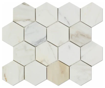 Calacatta Gold Marble Honed 3" Hexagon Mosaic Tile