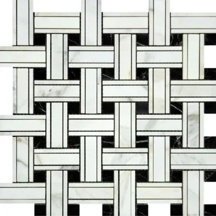 Calacatta Gold Marble Polished Triple Weave Mosaic Tile w / Black Dots