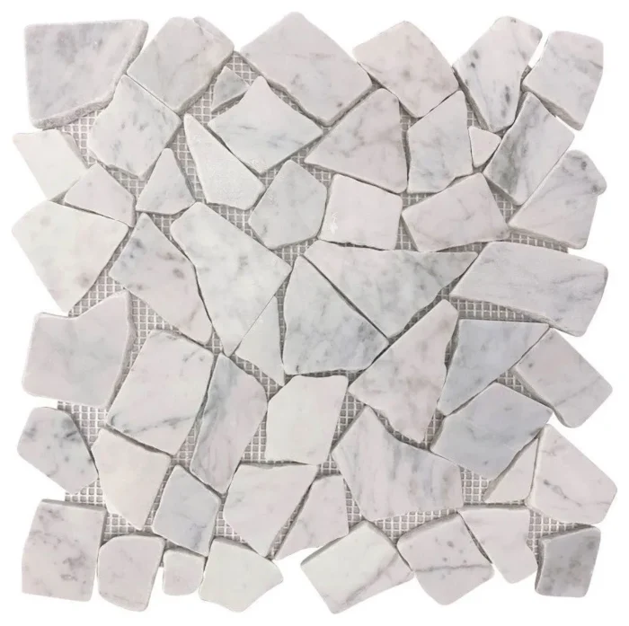 Carrara White 12X12 Interlocking Flat Pebble Tile, Sample - Image 1