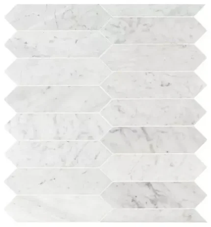 Carrara White 3X12 Picket Honed Marble Mosaic, (4x4 or 6x6)  Sample