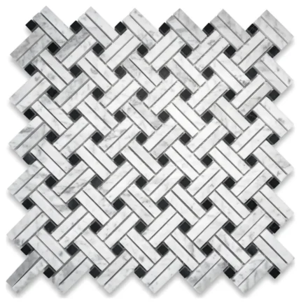 Carrara White Diagonal Basket Weave Stanza Marble Mosaic Tile Honed, 1 sheet