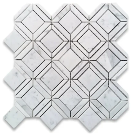 Carrara White Marble 2" Square Ventura Carlyle Geometry Tile Polished, 1 sheet