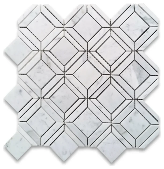 Carrara White Marble 2" Square Ventura Carlyle Geometry Tile Polished, 1 sheet - Image 1