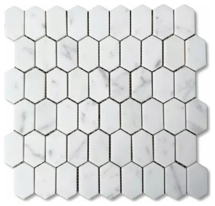 Carrara White Marble Hive Picket Constellation Long Hexagon Tile Honed, 1 sheet
