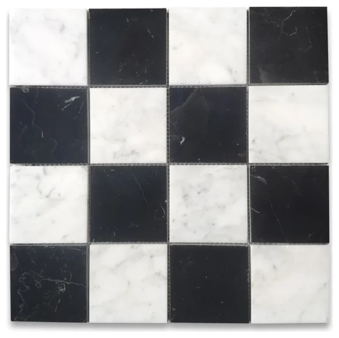 Carrara White Nero Black Marble 3x3 Checkerboard Mosaic Tile Polished, 1 sheet - Image 1