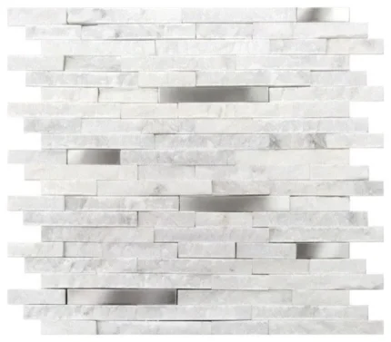 Carrara White Split Face Stainless Steel Interlocking Mosaic, Sample