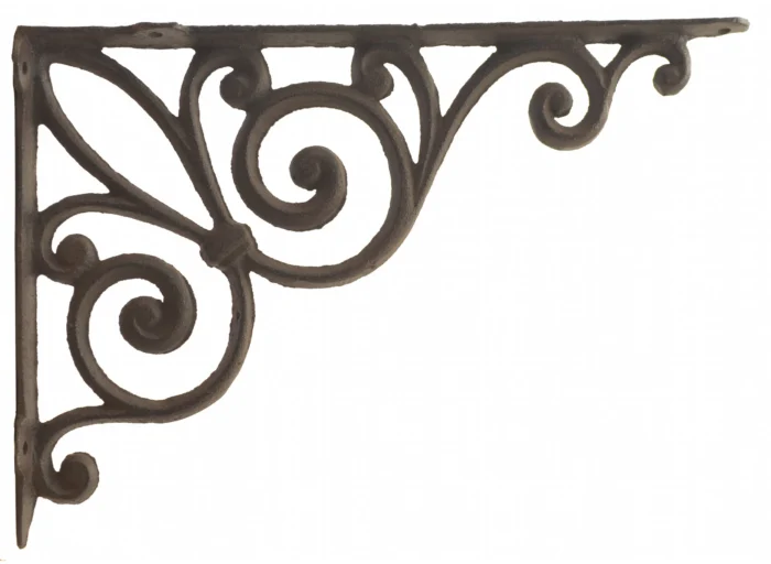 Cast Iron Wall Shelf Bracket, Ribbon Fleur De Lis, Rust Brown, 11.375" Deep - Image 1
