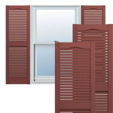 Cathedral Top Center Mullion, Open Louver Shutter, Burgundy Red, 25"x12"