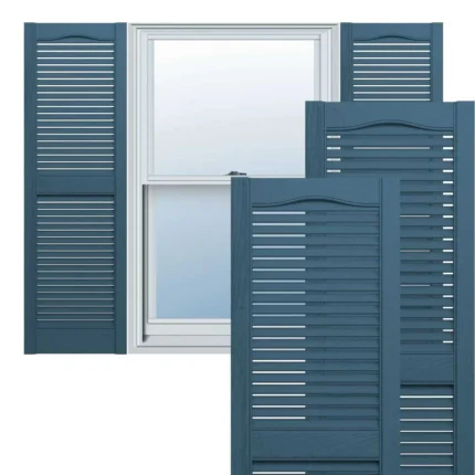 Cathedral Top Center Mullion, Open Louver Shutters, Classic Blue, 14.5"Wx25"H