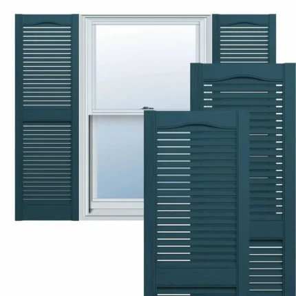 Cathedral Top Center Mullion, Open Louver Shutters, Midnight Blue, 12"Wx25"H