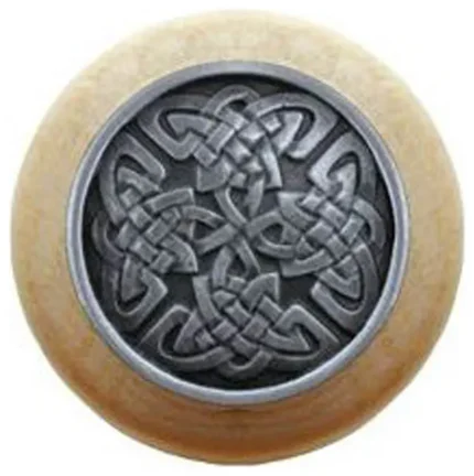 Celtic Isles Natural Wood Knob, Unfinished With Antique-Style Pewter