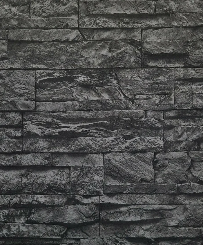 Charcoal gray black faux stone 3D Wallpaper, 21 Inc X 33 Ft Roll - Image 1