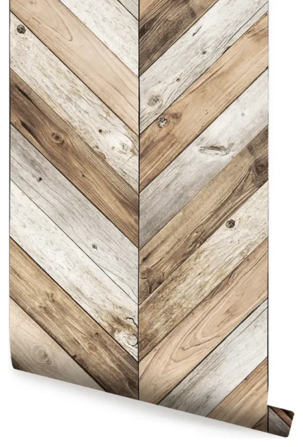 Chevron Wood Herringbone Peel and Stick Vinyl Wallpaper, Original, 24"w X 60"h