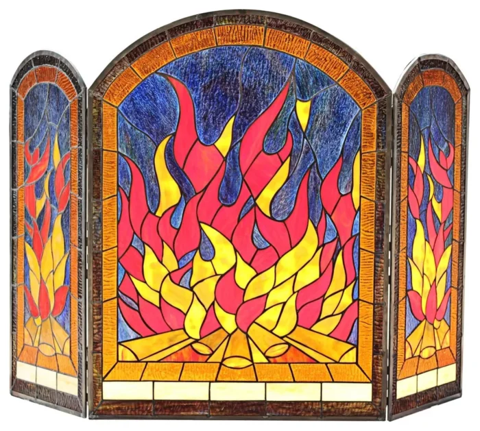 Chloe Lighting Flame Tiffany-Style 3Pcs Arched Folding Fireplace Screen 42" Wide - Image 1