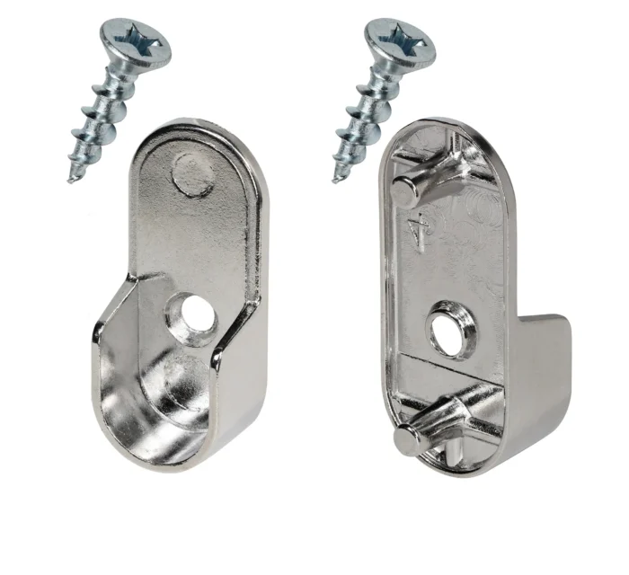 Chrome 30 mm x 15 mm Oval Closet Rod End Support with 5 mm Pins, 100 - Image 1
