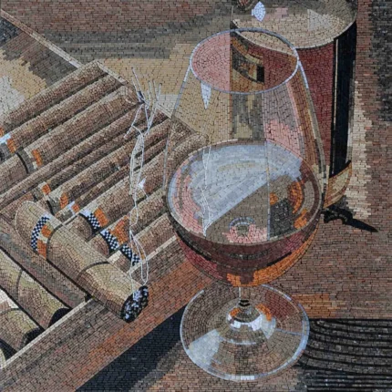 Cigar and Drink Pair Mosaic Marble Handmade Artwork 63"x63"