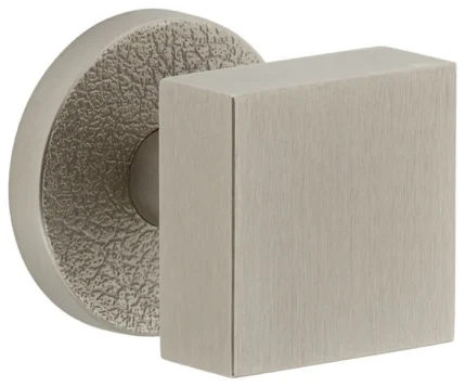 Circolo Leather Rosette Double Dummy, Quadrato Brass Knob, Satin Nickel