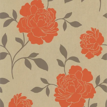 Clara Orange Floral Silhouette Wallpaper, Sample