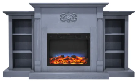 Classic 72" Electric Fireplace, Slate Blue, Multi-Color LED Flame Display