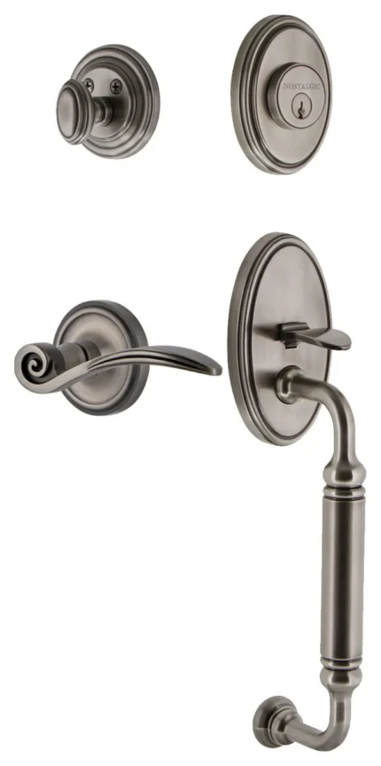 Classic Plate C Grip Entry Set Swan Lever, Antique Pewter, 2-3/4", Right