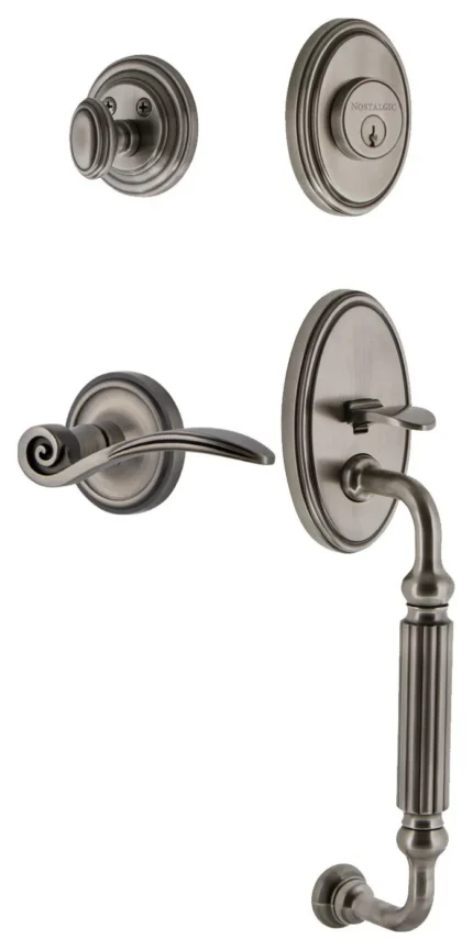 Classic Plate F Grip Entry Set Swan Lever, Antique Pewter, 2-3/4", Right
