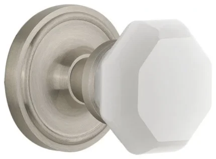Classic Rosette Single Dummy Waldorf White Milk Glass Knob, Satin Nickel