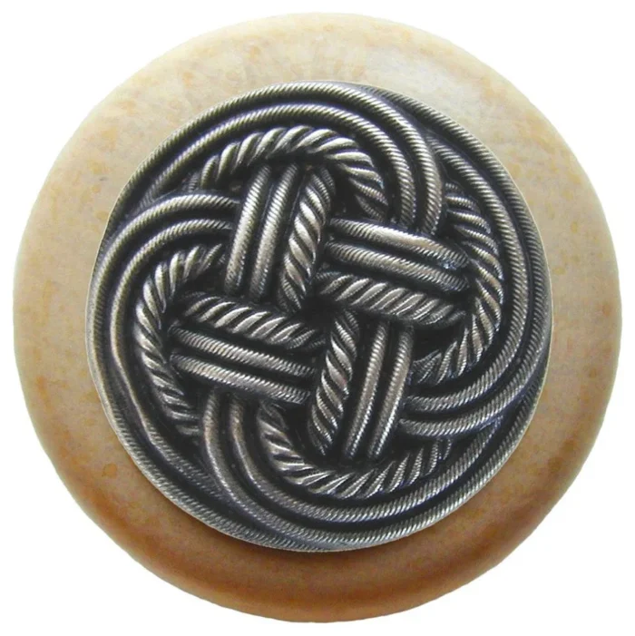 Classic Weave Natural Wood Knob, Clear Finish With Antique-Style Pewter - Image 1