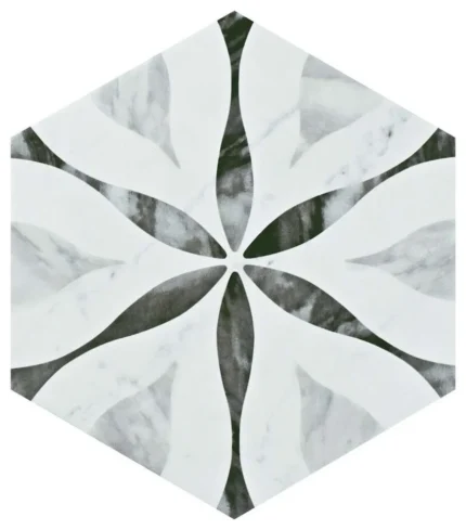 Classico Bardiglio Hexagon Floor and Wall Tile, Flower, Sample