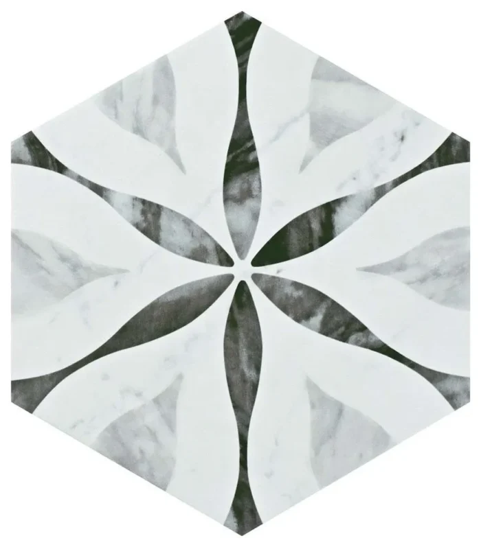 Classico Bardiglio Hexagon Floor and Wall Tile, Flower, Sample - Image 1