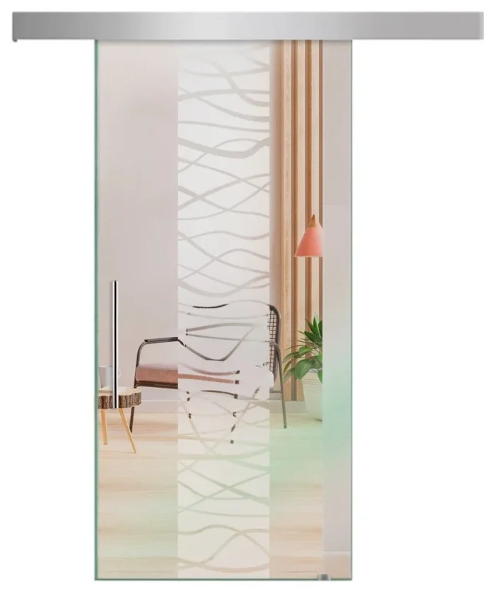 Clear Single Glass Sliding Door With Frosted Design ALU100, 24"x81" Inch, Right - Image 1