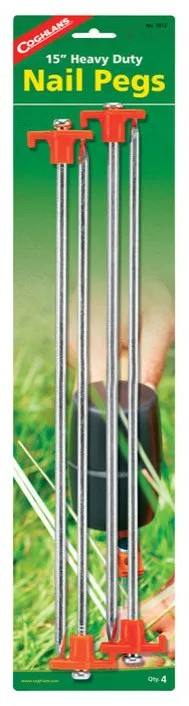 Coghlans 1812 Nail Pegs, Steel, Orange, 15"