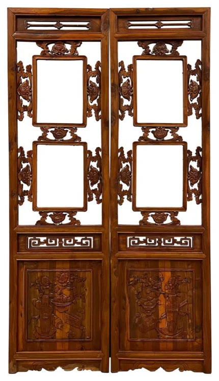 Consigned Antique Chinese Carved Wooden Window Panels Wall Arts - a Pair