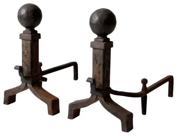 Consigned, Antique Wrought Iron Andirons Pair - Image 1