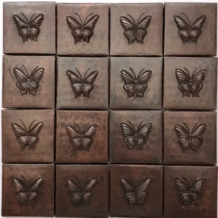 Copper Tile Butterfly Design, Set of 16, 2x2 tiles