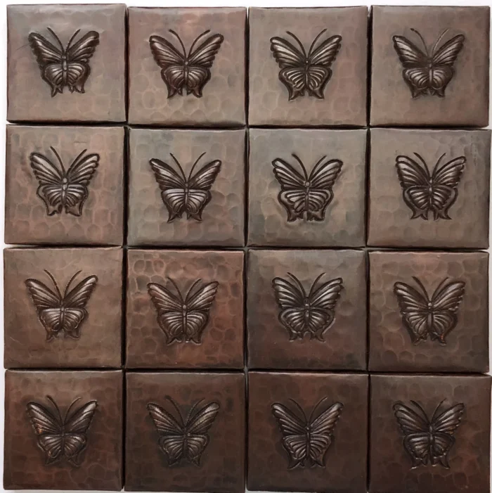 Copper Tile Butterfly Design, Set of 16, 2x2 tiles - Image 1