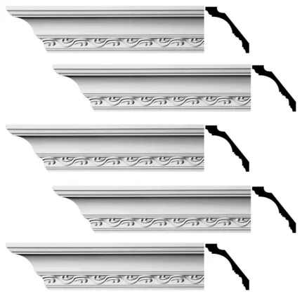 Cornice White Urethane Capucina Ornate Design 5 Pieces Totaling 475" Length
