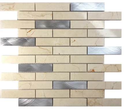 Cream Crema Marfil Marble Brick Joint Mosaic Tile, 12"x13.75"