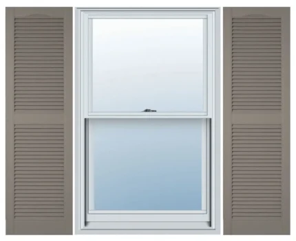 Custom, Cathedral Top Center Mullion, Open Louver Shutters, Clay, 26"x12"